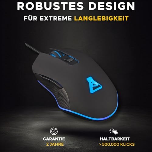 Kult Helium USB-Gamer-Maus mit Kabel - Optischer Sensor mit 800 bis 6400 DPI, 7-farbige LED-Hintergrundbeleuchtung, 6 Tasten - PC Mac Xbox One PS5 (Kabelgebunden)