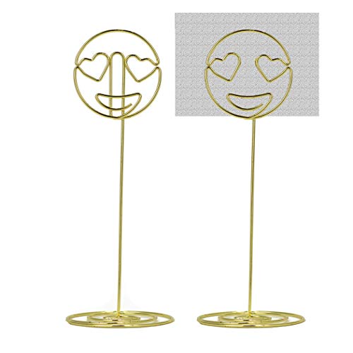 LOSTRONAUT Place Card Holders Table Number Holder - Picture Holder Stand | 20 Pack Heart Eyes Emoji Number Stands for Wedding, Business Card Display, Reserved Sign, Photo Display, Memo Clip (Gold)