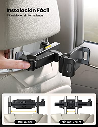 Lamicall Ajustable Soporte Tablet Automovil - [Brazo de Extensión] Soporte iPad Reposacabezas Auto Coche Carro para 4.7-11" Celular y Tablets como Samsung Tab, iPad Pro, Air, Mini, E-Reader, Kindle