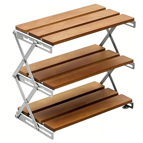 DFJLWKE Étagère à Épices Pliable 3 Niveaux- Acier Inoxydable 40cm | Organisateur de Placard-Hauteur Réglable-Bois de Noyer