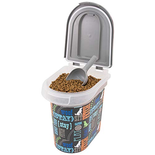 Paw Prints 15 Pound Pet Airtight Food Storage Container, Wordplay Design, Includes Snap-in 1 Cup Measured Scoop, 12.5 x 9.75 x 13.38 Inches, 37715