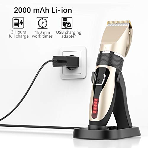 Hair Clippers for Men, DUSASA Professional Cordless Hair Trimmer IPX7 Waterproof USB Rechargeable LED Display Beard Trimmer Multiple 21 Sets Hair Cutting Kit With Charging Dock-2000mAh Lithium Ion