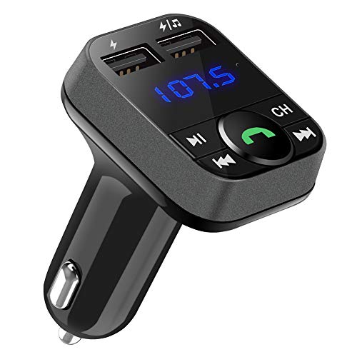 Bluetooth FM Transmitter for Car, LUMAND Wireless Bluetooth Radio Transmitter Car Kit with 2 Ports USB Charger 5V/2.4A&1A, Support USB Drive, TF Card and Hands Free Calling