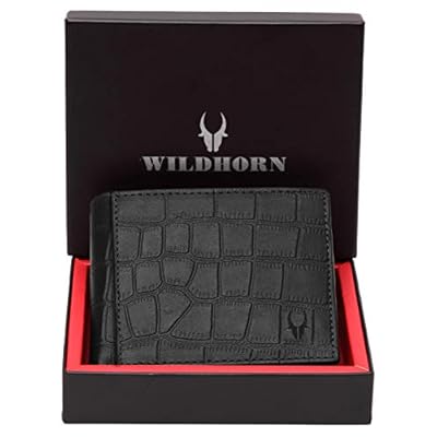 WildHorn 100% Genuine High Quality Mens Leather Wallet (Black Croco)