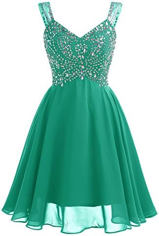 Vinvv Women's Short Homecoming Dress Beading Straps Chiffon Party Dress Green US10