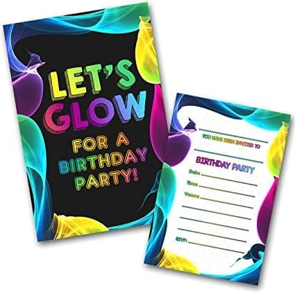 Glow Invitations (WRITE ON) Birthday Party Invites Double Sided (Pack of 15)