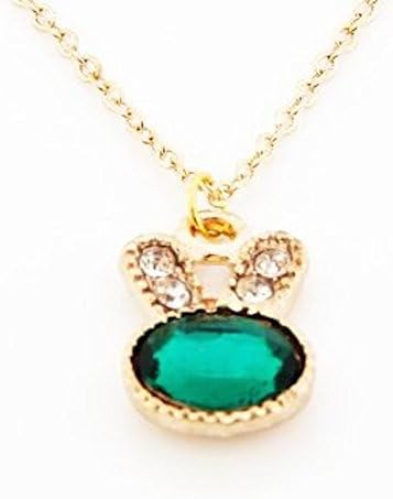 18k Gold Plated Crystal Rhinestone Greenish Rabbit Bunny Pendant Necklace
