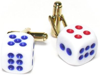 Gold-Tone Men's Cuff Links BLUE &amp; RED DICE Shaped Cufflinks