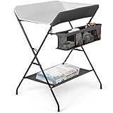 Costzon Baby Changing Table, Folding Diaper Station Nursery Organizer for Infant (Gray)