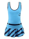 Chrysea Big Girls' Swimwear Striped Skirt Two-Piece Swimsuits (16, Sky Blue)