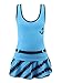 Chrysea Big Girls' Swimwear Striped Skirt Two-piece Swimsuits (16, Sky Blue)