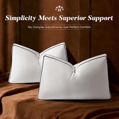 AQUZIN Goose Feather Down Pillow King Size Set of 2, Down Surrounded Hotel Collection Bed Pillows for Sleeping with Gusset, 2 Pack, Fluffy Plush for Side, Back Sleepers 20x36 in.