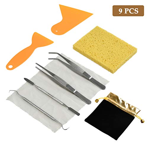 WOWOSS 9 Pieces Mosaic Tools Kit, Mosaic Tiles Beginner Set Including 2 Scrapers, 2 Tweezers, 1 Double-Ended Hook, 1 Spatula, 1 Sponge, 1 Cleaning Cloth and Storage Bag