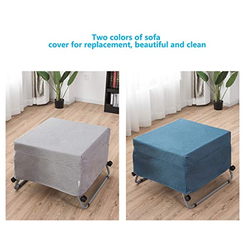Folding Ottoman Mattress Convertible Sofa Bed with Casters Lounge Sleeper Polyester Fabric Surface (White)