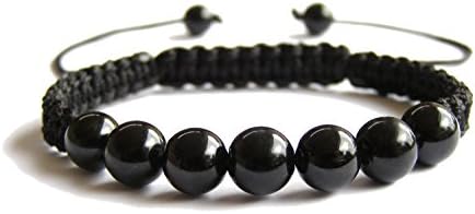 ZENstore Black Tourmaline Shamballa Bracelet 20-24 cm Unisex, Certified Gemstones, Black, Handmade