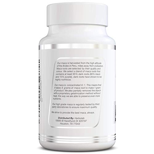 Peruvian Maca Root Powder Capsules for Men and Women with Organic Black Maca, Red Maca, Yellow Maca Root Extract Capsules, Gelatinized 2000 mg Per Day, Lepidium Meyenii, Peruvian Ginseng, Vegan Pills