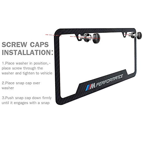 2pcs M Performance Logo License Plate Stainless Steel Frame,with Carbon Fiber Textured Glossy Finish Logo for BMW,Applicable to US Standard car License Frame