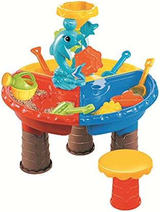 lulalula Sand and Water Play Table 3 in 1 Plastic Children Outdoor Beach Toys with kinds of Accessories and Stool