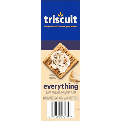 TRISCUIT EVERYTHING WHOLE GRAIN WHEAT CRACKERS, LUNCH SNACKS, SNACK CRACKERS, 8.5 OZ