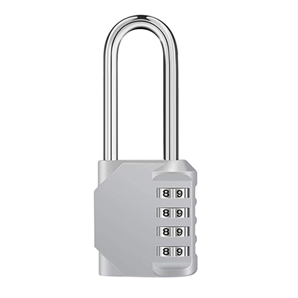 Dreneco Long Shackle Combination Locker Padlock, 4 Digit Coded Padlock for Gym Lock, School Locker and Outdoor Doors (1 Pack, Silver)