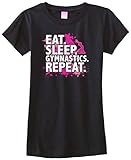Threadrock Big Girls' Eat Sleep Gymnastics Repeat Fitted T-Shirt M Black