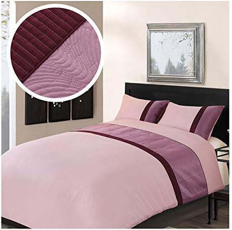 Eleanor Fashion Home Duvet Cover Set Plum Embroidery, Satin Bedding Quilt with 2 Pillowcases, Pink Microfiber for Hotel and Family (King, Plum)
