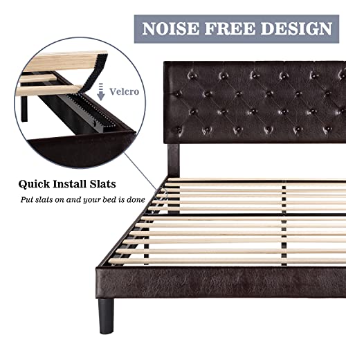 Allewie Queen Bed Frame with Adjustable Diamond Stitched Button Tufted