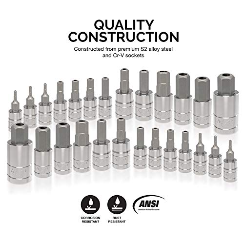 Neiko 01144A TamperProof Hex Bit Socket Set, 26 Pieces SAE (5/649/