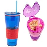Sip-N-Snack (2 Pack) 2-in-1 Kids Cups BPA-Free With Straws & Reusable Snack Container With Lids Snack Cup