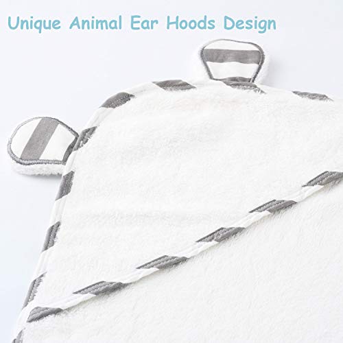 Premium Bamboo Baby Hooded Towel with Baby washcloths by YoulerTex, Ultra Soft and Absorbent Baby Bath Towel, Hypoallergenic Large Hooded Towel for Kids, Newborns, Toddlers (White)