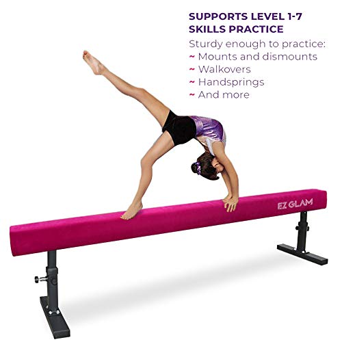 EZ GLAM Gymnastics Adjustable Balance Beam 8 Ft 6Ft Wood Core Skill Performance Home Training Gymnastics Equipment (Pink, 8)