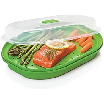 Prep Solutions by Progressive Microwavable Fish and Veggie Steamer, Steam Vent, Vegetable Steamer, BPA FREE, Dishwasher Safe