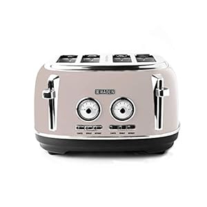 Haden-Jersey-Toaster--Retro-Electric-Stainless-Steel-Toaster-Four-Slice-Putty-CD24 Haden Jersey Toaster – Retro Electric Stainless-Steel Toaster with Reheat and Defrost Functions – 1370-1630W, 220-240V…
