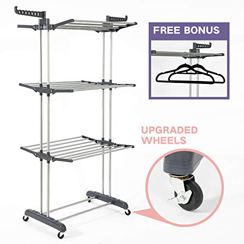 image for SUPJOO Clothes Drying Rack for Laundry 3 Tier,Rolling Garment Rack wit