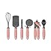 Country Kitchen 6 Pc Essentials Kitchen Stainless Steel Gadget Set Black Gun Metal with Soft Touch Pink Handles for Cooking