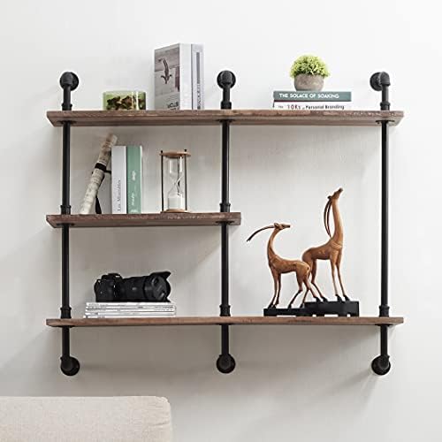 Hombazaar 3Tier Pipe Shelf,Industrial Floating Shelves,Wood and Metal