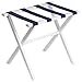 Gate House Furniture White Wood Folding Luggage Rack with Straight Legs and 4 Navy Straps