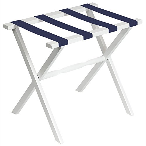 Gate House Furniture White Wood Folding Luggage Rack with Straight Legs and 4 Navy Straps Gate House Furniture White Wood Folding Luggage Rack with Straight Legs and 4 Navy Straps