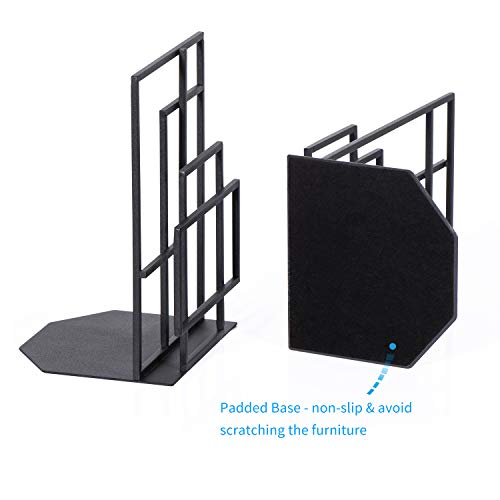 RooLee Decorative Kid's Book Ends Heavy Duty, Black Metal Bookends Supports for Shelves, Unique Window Lattice Design