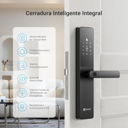 EZVIZ Smart Lock Y2000, 7-in-1 Smart Door Lock, Built-in Wifi Fingerprint Access, Weather-Resistant, Child Safety Lock for Apartment, Villa, Office (Black-Gre, 6068 Mortise)