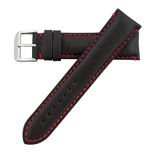 Hadley Roma MS884 20mm Black with Red Stitching Leather Watch Band Strap
