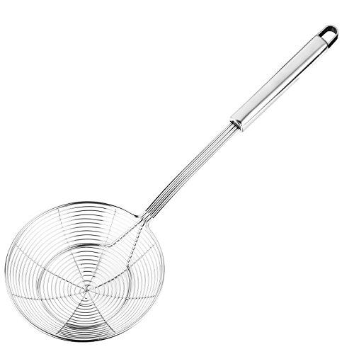 Tenta Kitchen Stainless Steel Spider Strainer Wire Strainer Skimmer Colander, Stainless steel Handle with hook (7 inch 1pc)