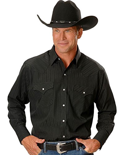 Ely Cattleman Men's Dobby Solid Western Dress Shirt Black Large