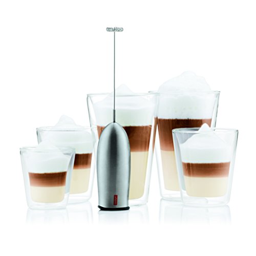 The BODUM milk frother is a handheld device that is easy to use and clean. It features a slim, ergonomic design with a stainless steel whisk and a clear plastic wand that allows the user to see the milk as it froths. To use the milk frother, simply heat up your preferred milk in a microwave-safe container and then place the frothing wand in the milk, turning it on to froth. The device creates fluffy, creamy froth in just seconds, making it a great option for busy mornings or for entertaining guests.
