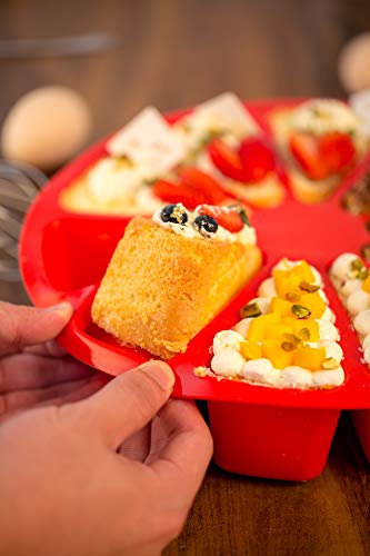 Aokinle Silicone Portion Cake Molds-10 Triangle Cavity,Nonstick Cake Pan for Baking,Large Bakeware,Soap Mould Pizza Pan,Round,Red
