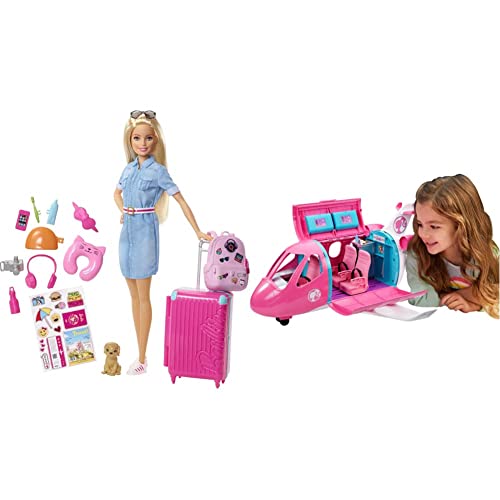 Barbie Doll and Travel Set with Puppy, Luggage & 10+ Accessories