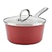 Ayesha Curry Home Collection Nonstick Sauce Pan/Saucepan with Lid, 3 Quart, Red
