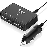 i-Blason 4 Port USB Travel Car Charger Hub [12V 10A 120W] 4 Ft Detachable Power Cord for iPhone 7, 6, 6S, 6 Plus, iPad Air, Mini, Galaxy S6,Other Mobile Phone and Android device and Tablets Adapter