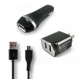CAT S60 Accessory Kit, 3 in 1 Rapid Micro USB Charger 2.1 Amp Includes Car Charger with 1 USB Port and Wall Charger With 2 USB Ports Black