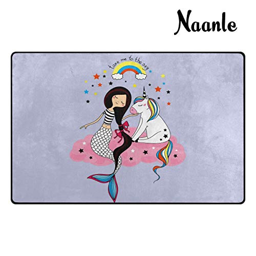 Naanle-Little-Unicorn-and-Mermaid-Non-Slip-Area-Rug-for-Living-Dinning-Room-Bedroom-Kitchen-5-x-758-x-80-Inches-Cute-Nursery-Rug-Floor-Carpet-Yoga-Mat Naanle Little Unicorn and Mermaid Non Slip Area Rug for Living Dinning Room Bedroom Kitchen, 5' x 7'(58 x 80 Inches), Cute Nursery Rug Floor Carpet Yoga Mat